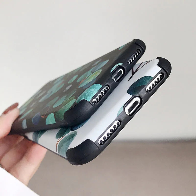Black silicone iPhone case with leaf pattern design for multiple iPhone models