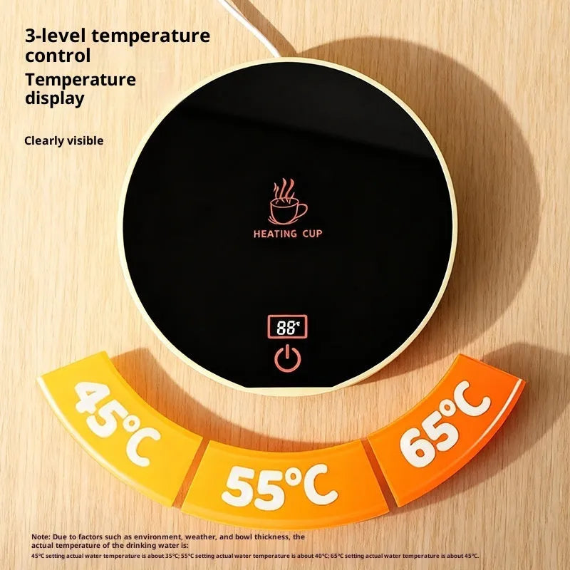 Ceramic cat water bowl with heating mat on white background