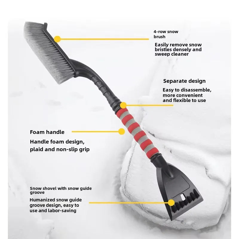 2 in 1 snow brush ice scraper for car windshield with red handle and foam grip