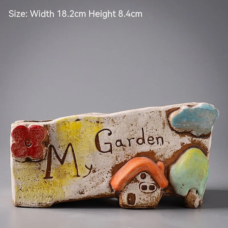 Hand-painted ceramic combination pot with cute pastoral decoration for succulent and flower displays