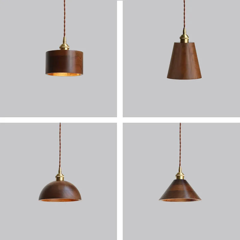 Black walnut single-head droplight chandelier with copper and wood art construction