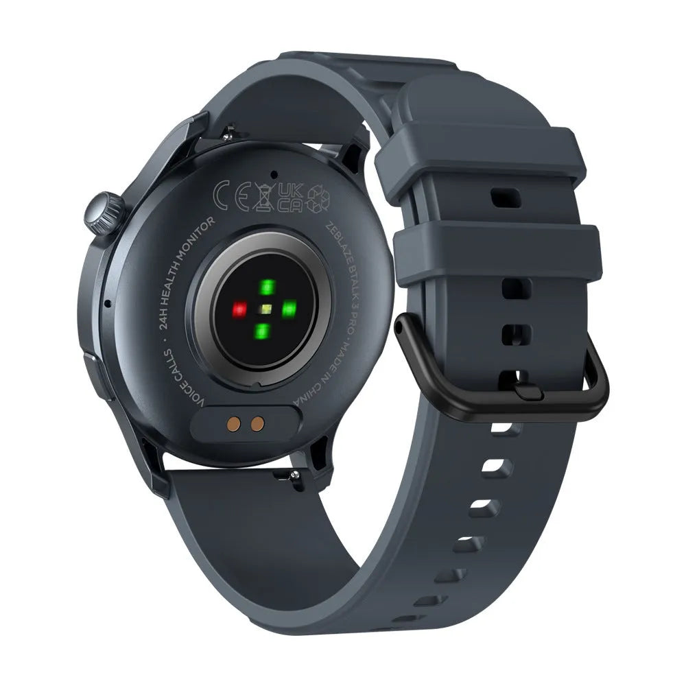 Btalk 3 Pro smart watch in blue on a wrist, showing its AMOLED display and health tracking features.