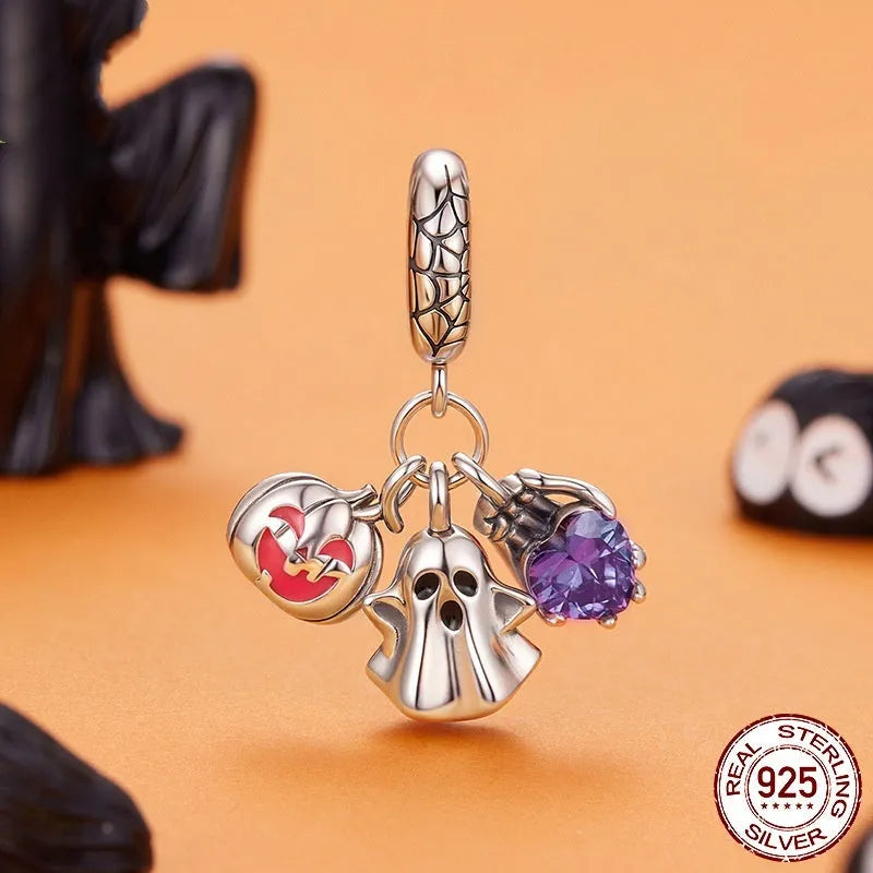925 sterling silver Halloween ghost three-in-one pendant bead with dripping oil finish SCC3180 colour 2.2cm height