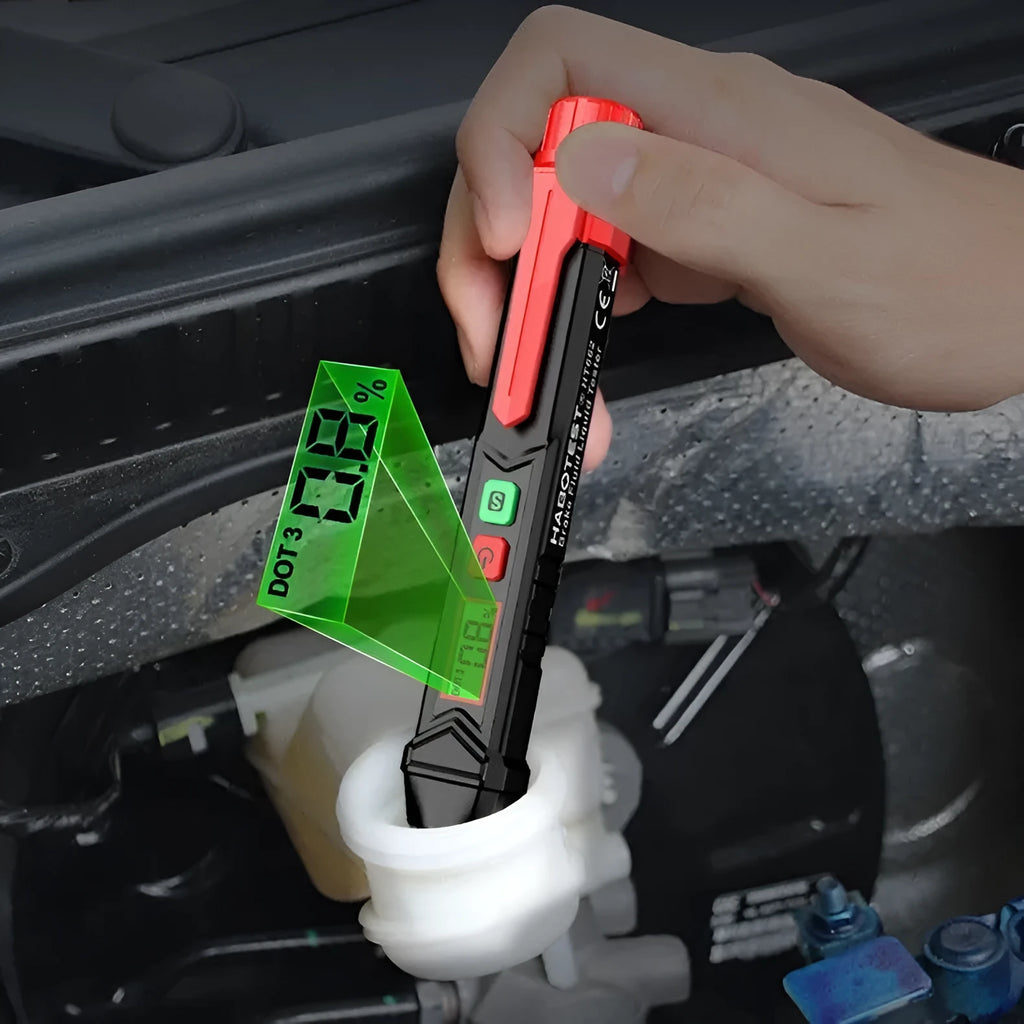 Digital brake fluid tester pen with display screen and testing probe for automotive diagnostics