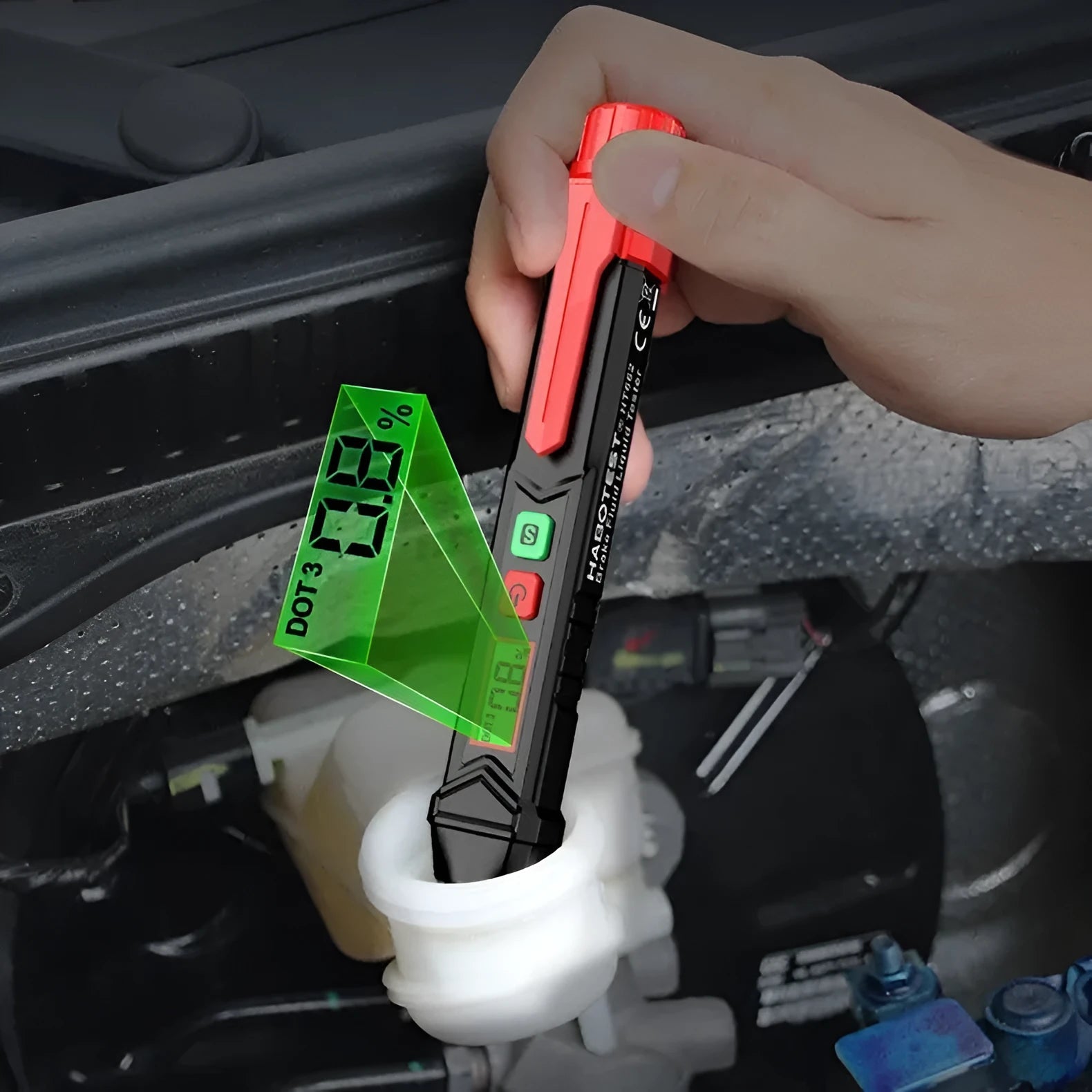 Digital brake fluid tester pen with display screen and testing probe for automotive diagnostics