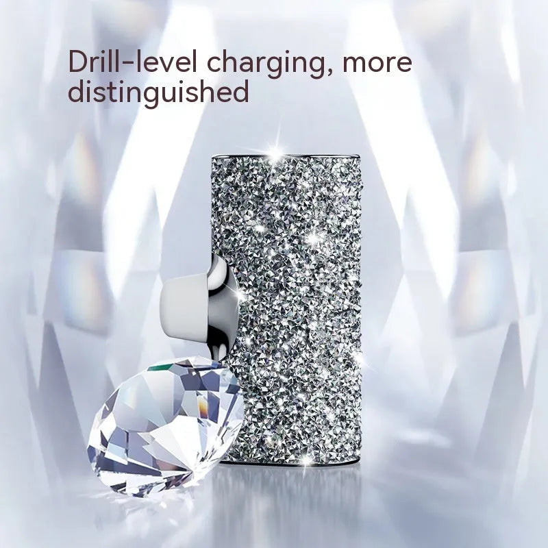Diamond-embedded capsule emergency power bank 79x49x29mm with plastic shell and diamond decoration