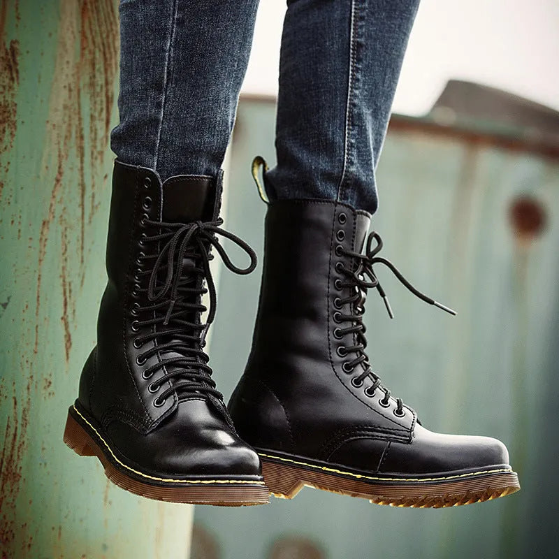 Men's leather lace-up casual shoes in black, brown, or wine red with round toe and flat heel