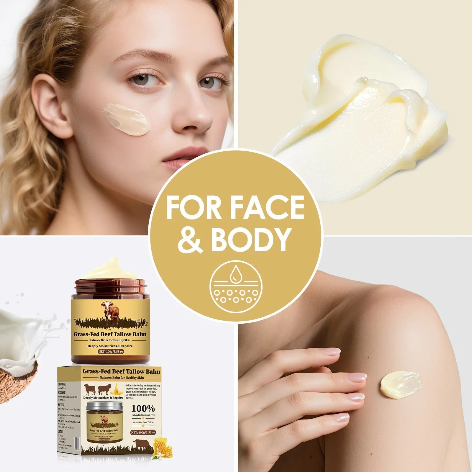 Tallow moisturising cream 100g pot for skin replenishment suitable for women and men