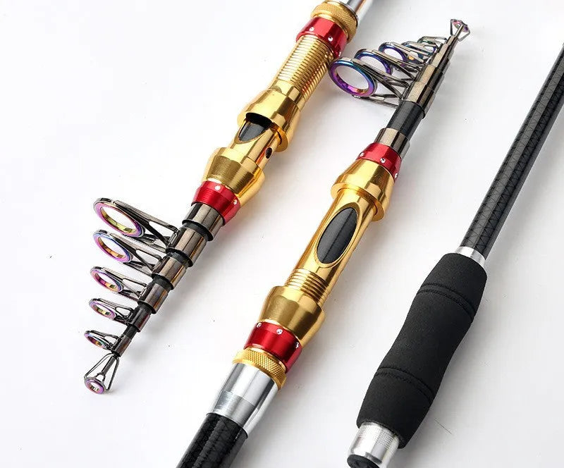 Carbon fibre telescopic spinning fishing rod for sea fishing with metal handle