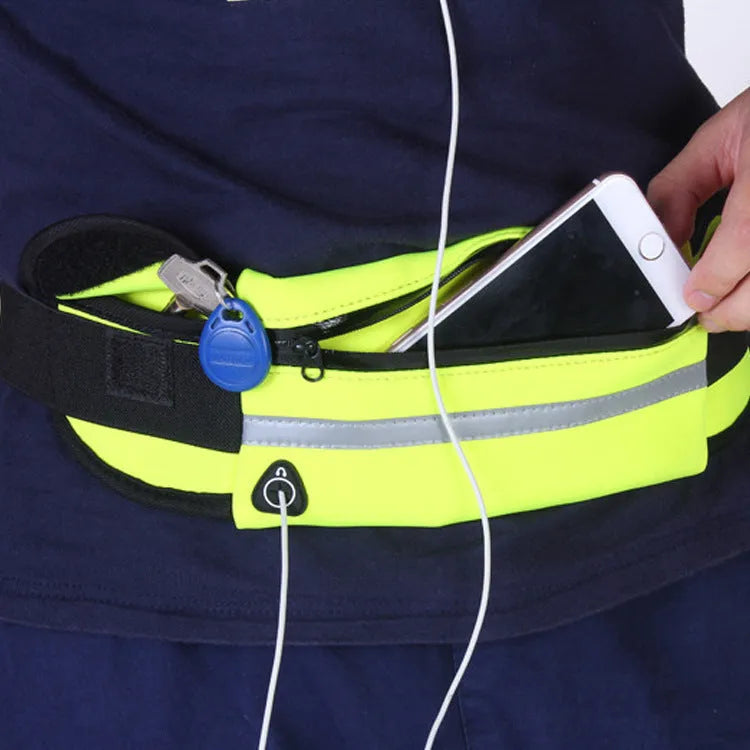 Nylon fitness waist bag with zippered anti-theft pocket in slim 20x10cm horizontal square shape