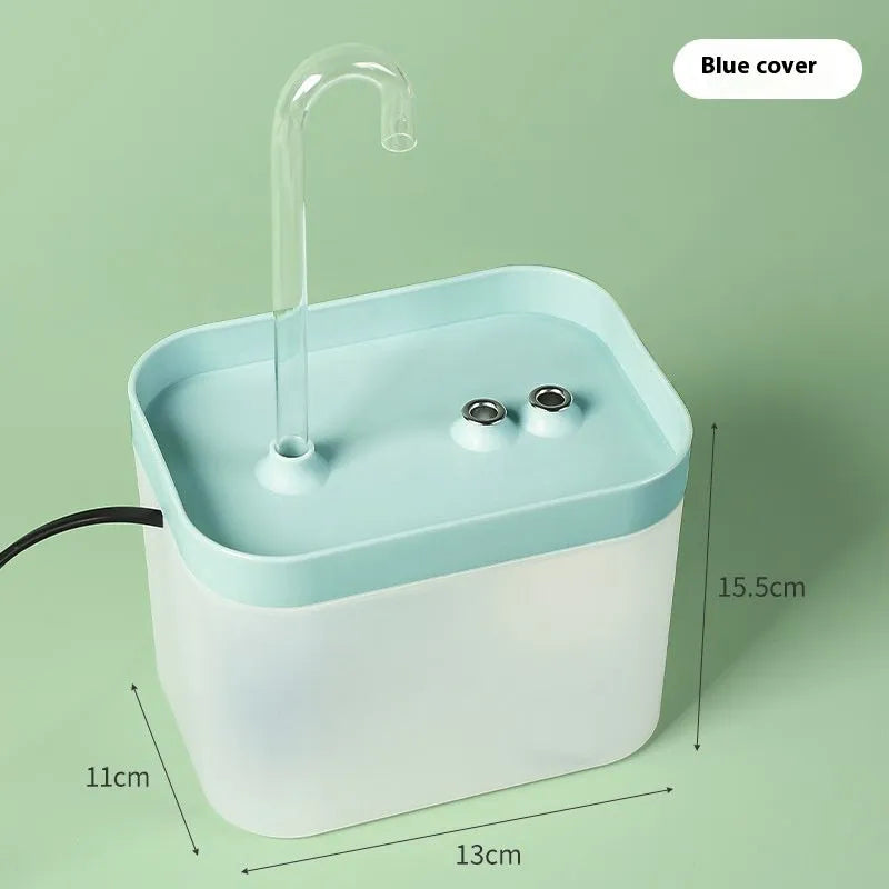 1500ml mute automatic circulating cat water fountain in crystal elbow frosted green with USB anti-dry burning option