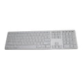 White 109-key wireless Bluetooth keyboard with three-key zone layout and ABS plastic build