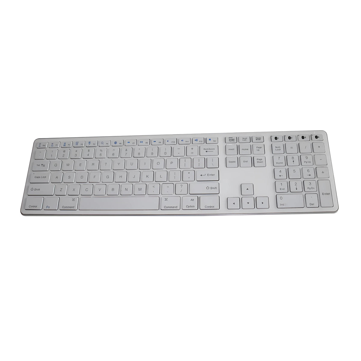White 109-key wireless Bluetooth keyboard with three-key zone layout and ABS plastic build