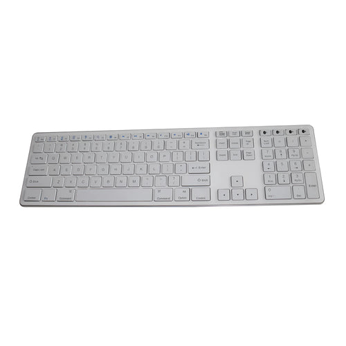 White 109-key wireless Bluetooth keyboard with three-key zone layout and ABS plastic build