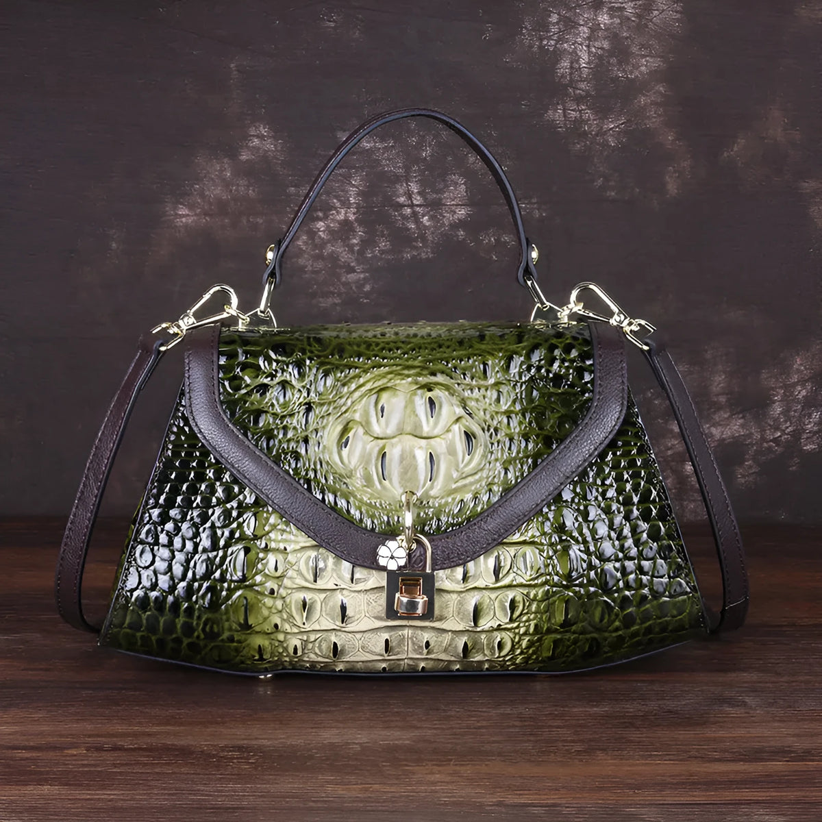 Retro coffee cowhide leather tote bag with two main pockets and zipper pocket, bottom length 31 cm
