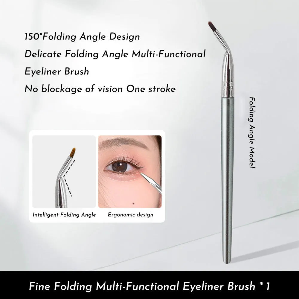 Angled bend head eyeliner brush with fine synthetic bristles for detailed makeup application.