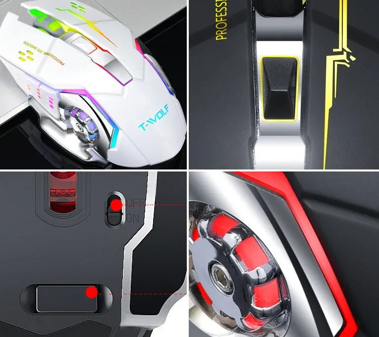 Black and white silent click wireless rechargeable mouse for laptops