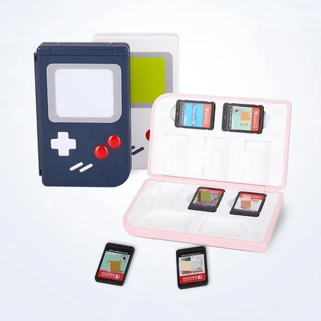 Blue Nintendo Switch game card storage box showing compact portable design