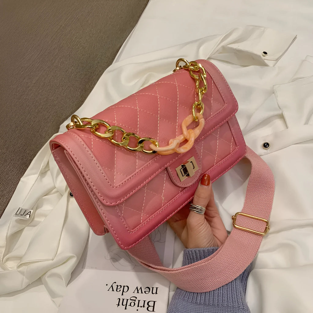 Small rhombic retro handbag with gradient chain shoulder strap in PU, available in five colours
