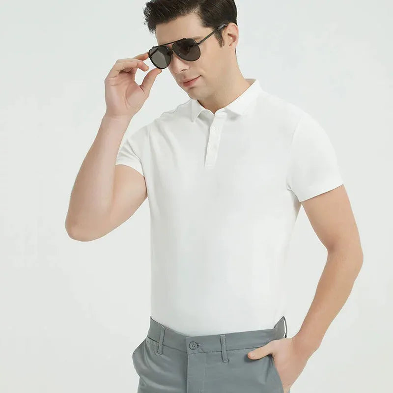 Men's 230g double-sided cotton polo shirt in solid colour, short sleeve, air layer fabric, front view