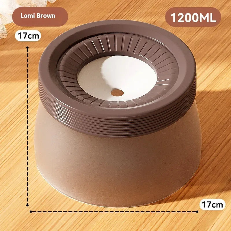 Suspended pet drinking bowl with separate bowl and base plate for dogs and cats