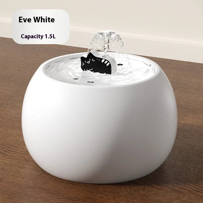 Cartoon kitty ceramic pet water fountain in white 1.5L size for cats