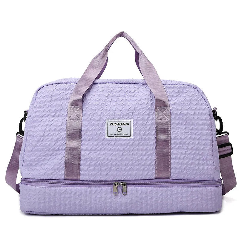 Solid colour ruched travel duffle bag Oxford cloth shoulder bag with dry and wet separation, available in six colours