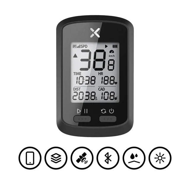 Black plastic waterproof stopwatch for bicycle riding and cycling performance tracking.