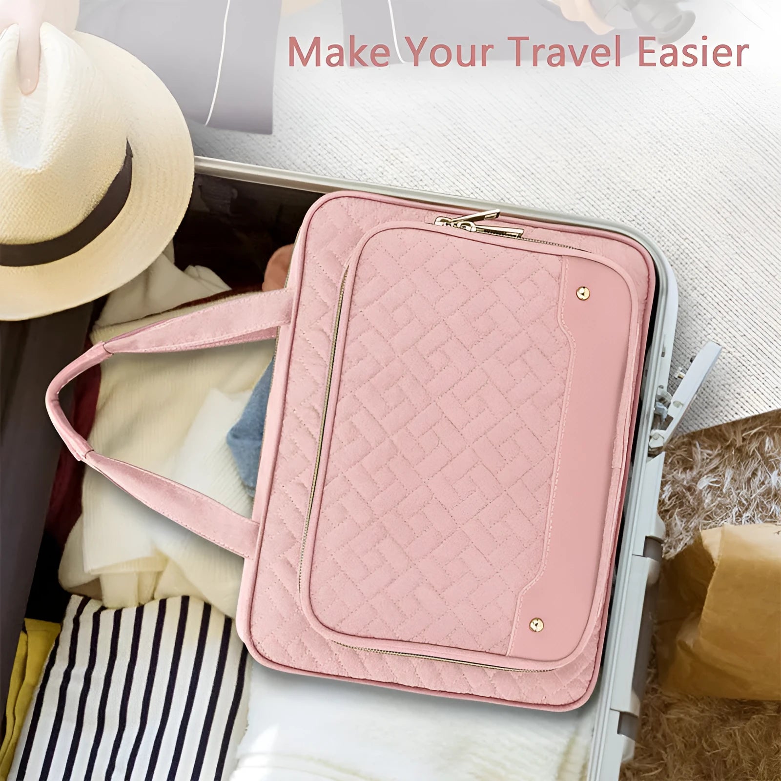 Women's hanging storage cosmetic bag in waterproof polyester, black or pink solid colour, dimensions 30.5cm
