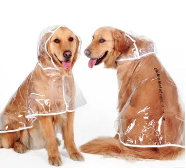 Transparent white waterproof raincoat for large dogs, size 3XL to 7XL, laid flat on a surface.