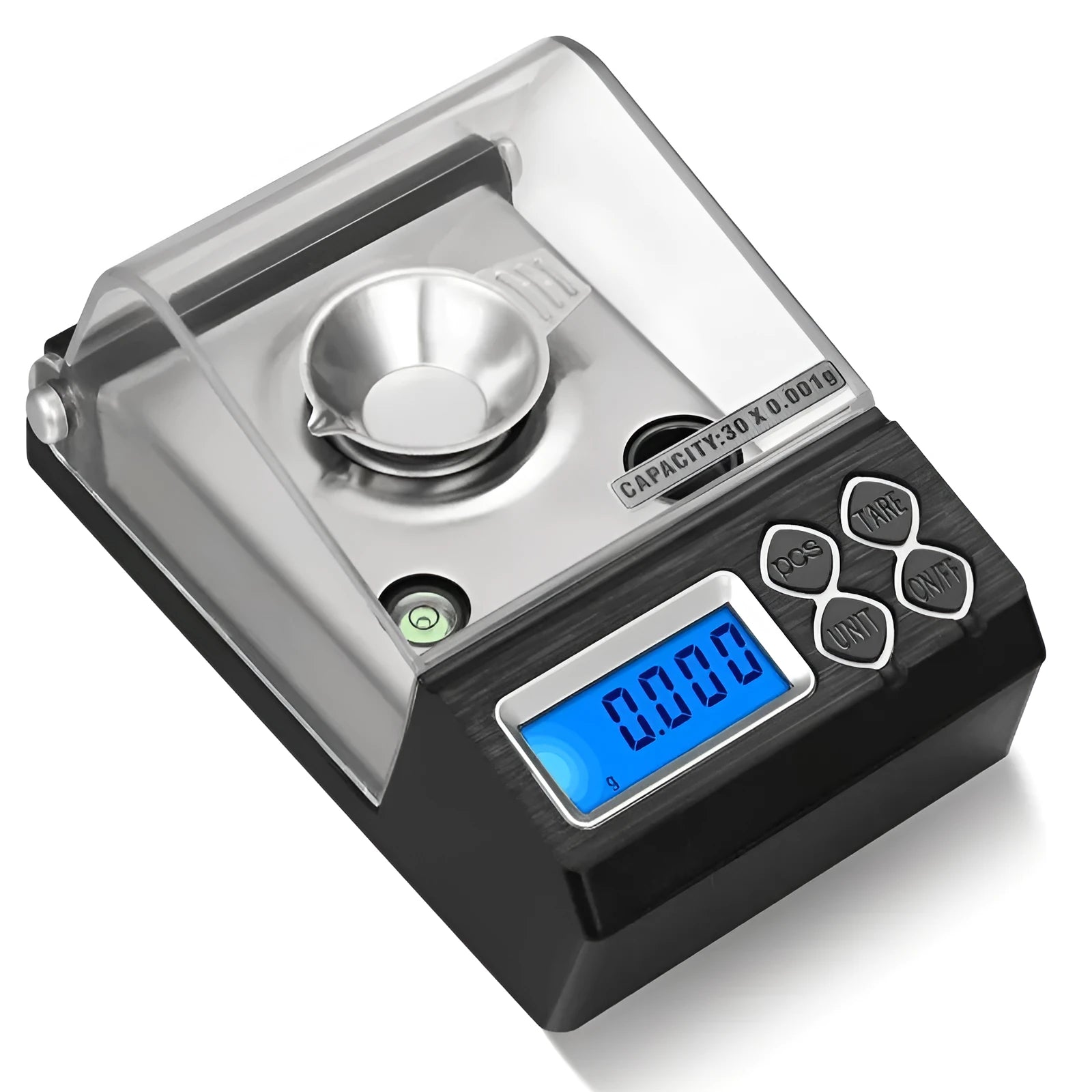 Portable electronic jewellery scale with digital display, 144x84.5x51mm size, 0.001g high precision, 50g capacity