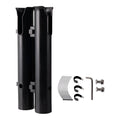 Black plastic fishing rod rack for bicycle and motorcycle mounting with clamp attachment