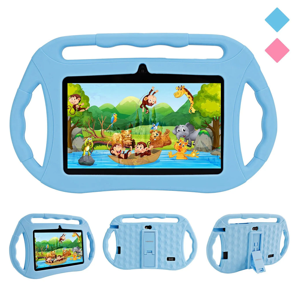 7 inch children's tablet PC in red or blue with single or three handle, Android 10, 16GB, WiFi, Bluetooth, dual camera