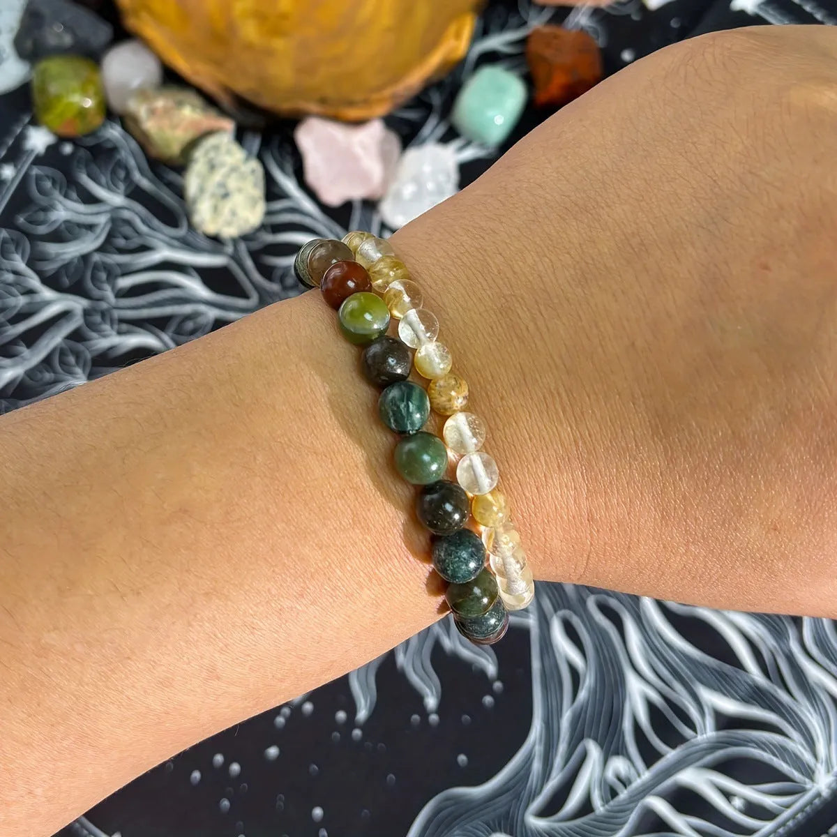 Handmade transparent glass bead bracelet 8mm natural stone style unisex jewellery