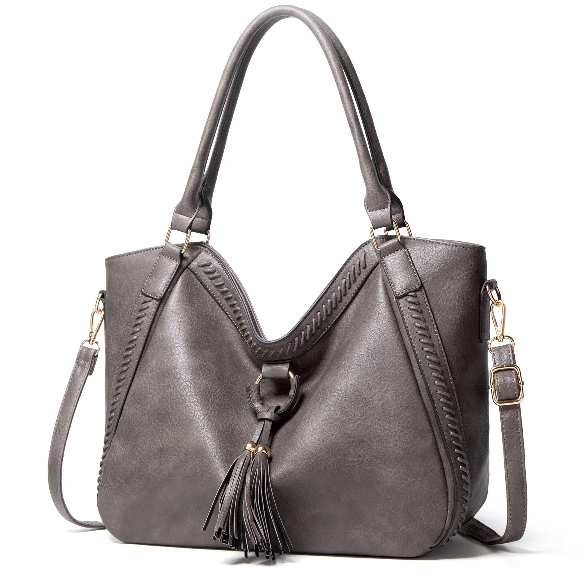 Women's retro PU leather bucket shoulder messenger bag in black with small bag option
