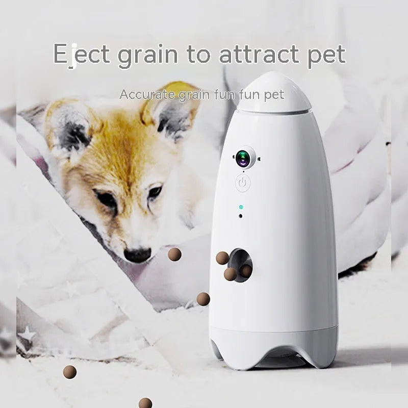 White ABS smart pet feeder with 1080p camera for automatic cat and dog feeding