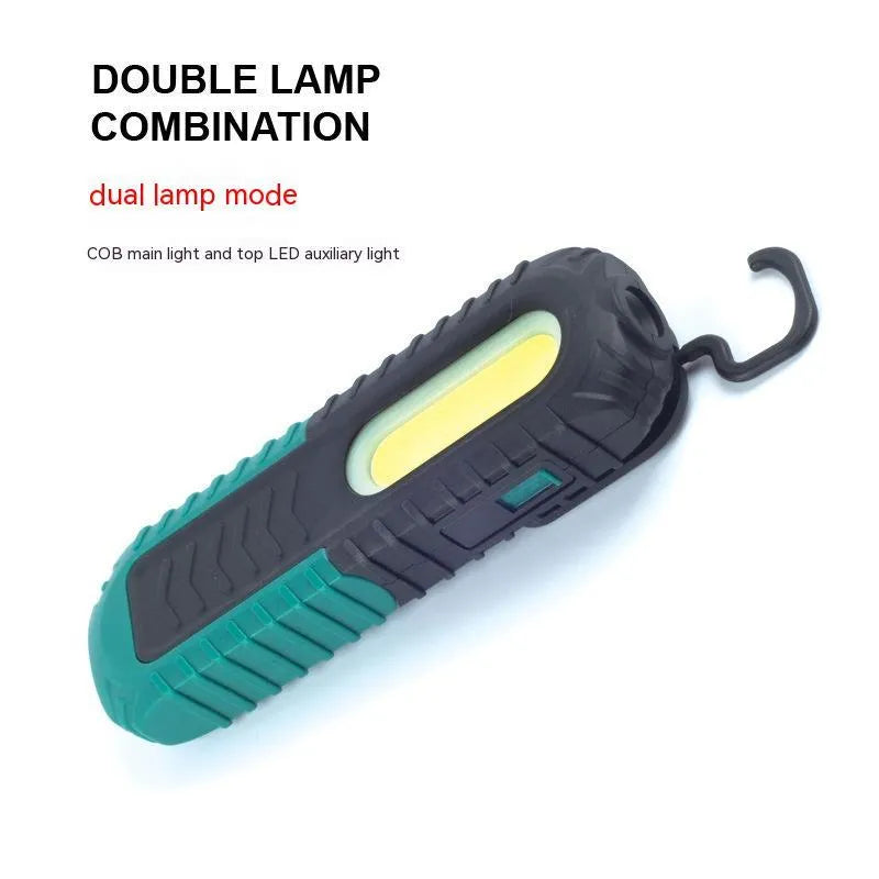 Black and green USB rechargeable auto repair work light with 6500K daylight output