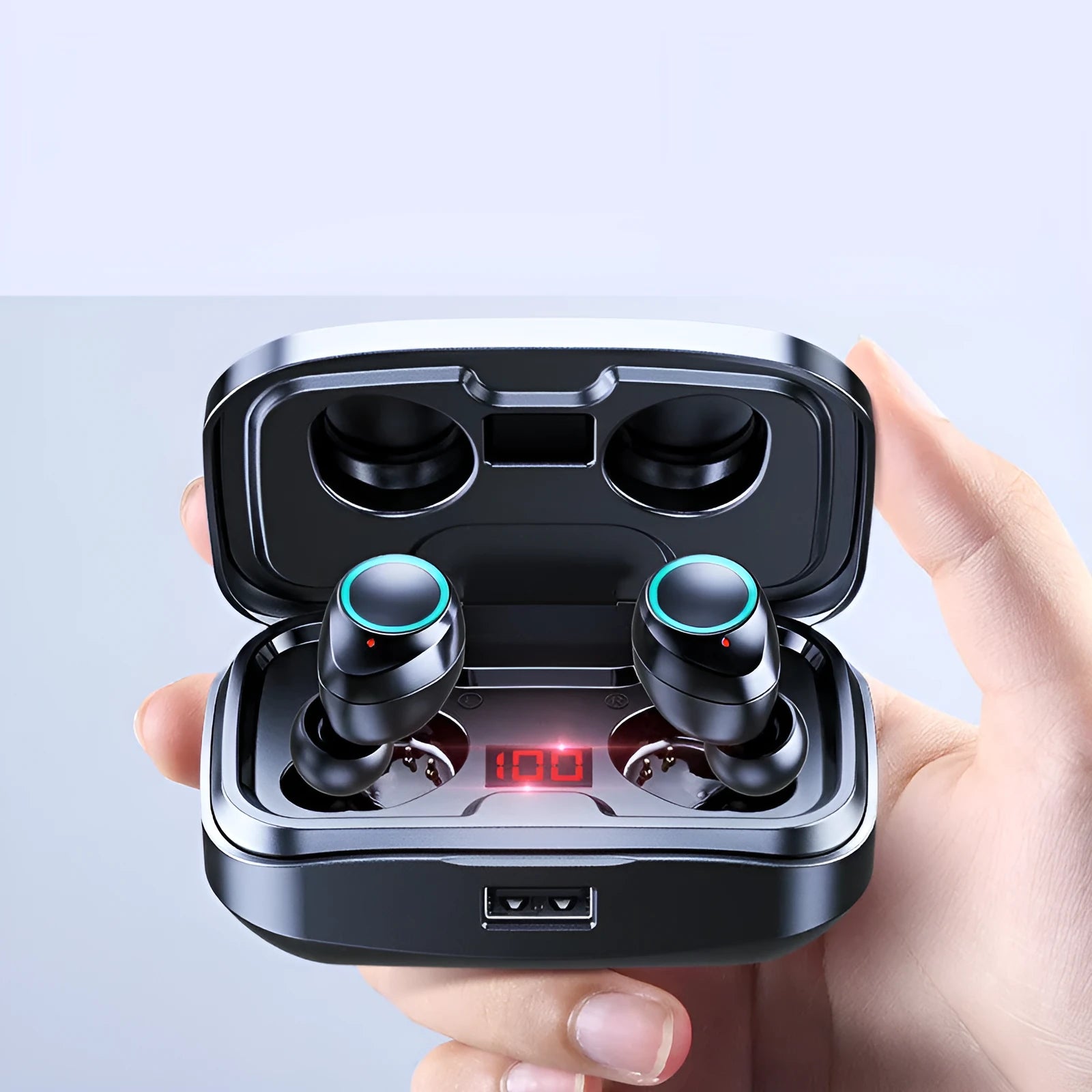 Wireless Bluetooth 5.0 in-ear earphones in black, blue or red colours with private mould design