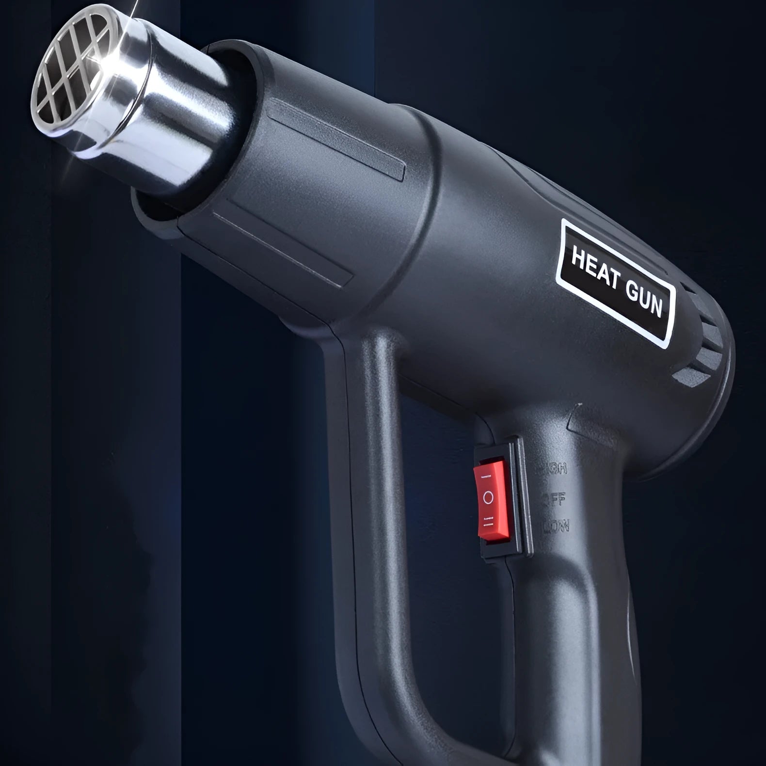 2000W industrial hot air tool with two-speed switch and anti-slip thermal insulation shell.