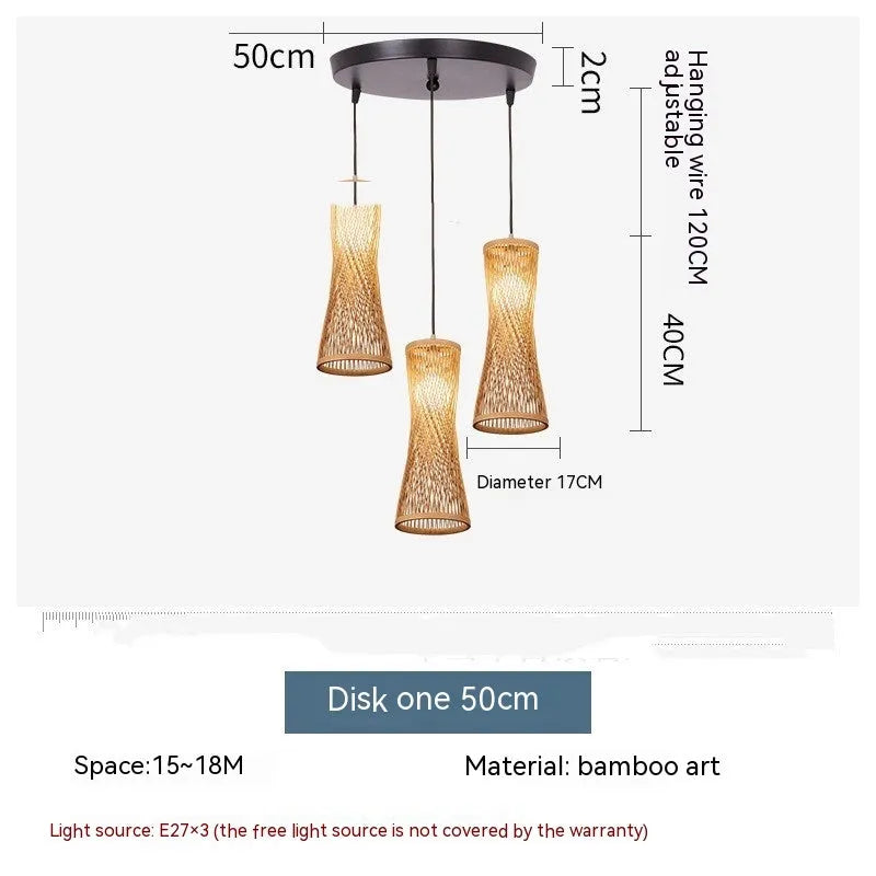 Japanese Chinese style bamboo artwork hanging chandelier with 17cm diameter white accessories for restaurant ceiling
