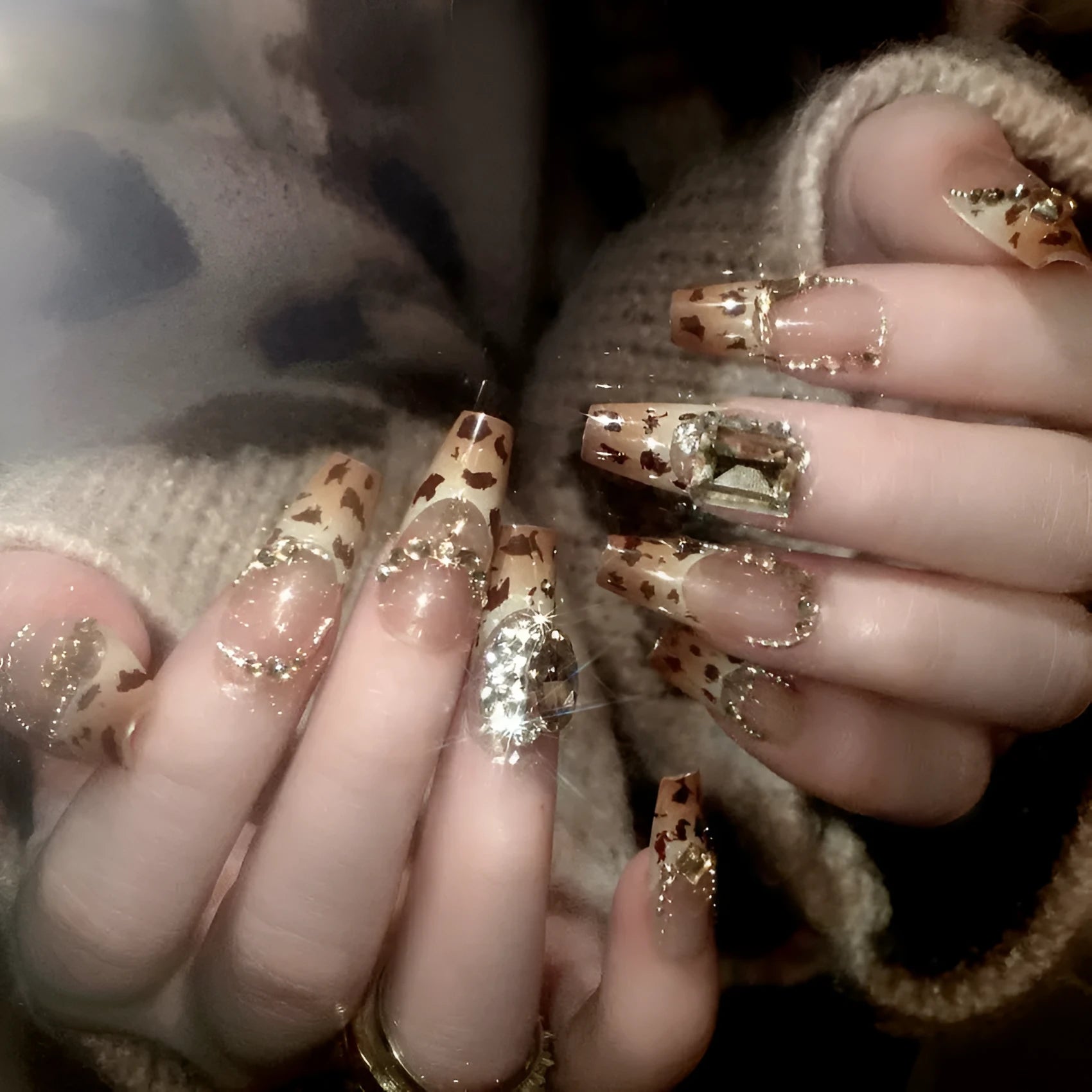 Leopard print wearable nail armor set with advanced flash finish on a white background