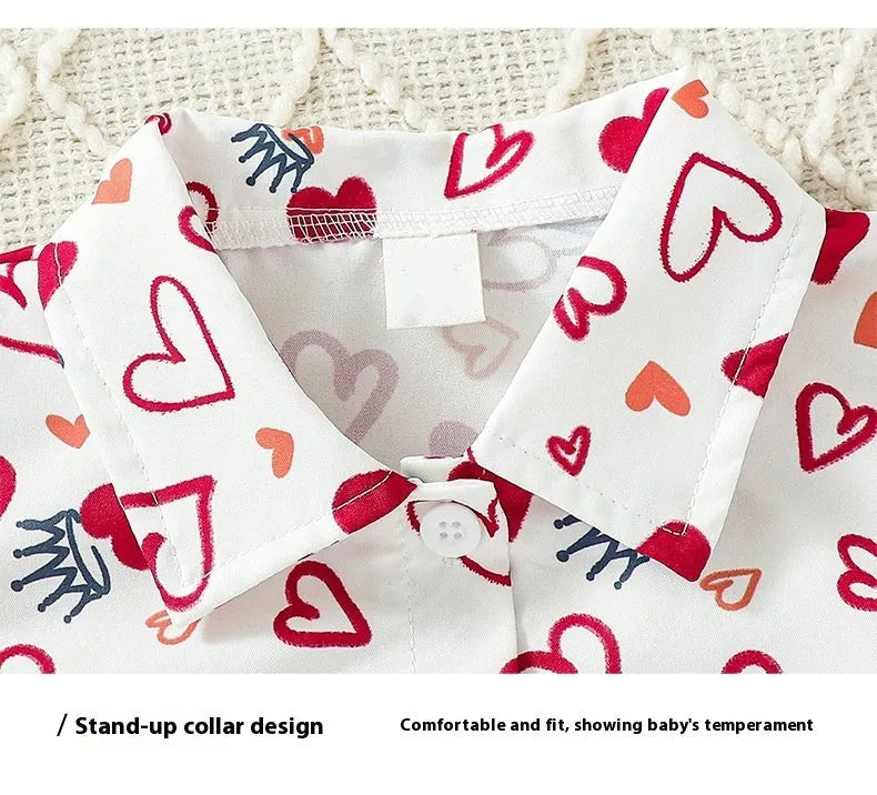 Boys summer two-piece set with short-sleeved shirt and shorts in dot pattern, knitted polyester, size 68-98cm
