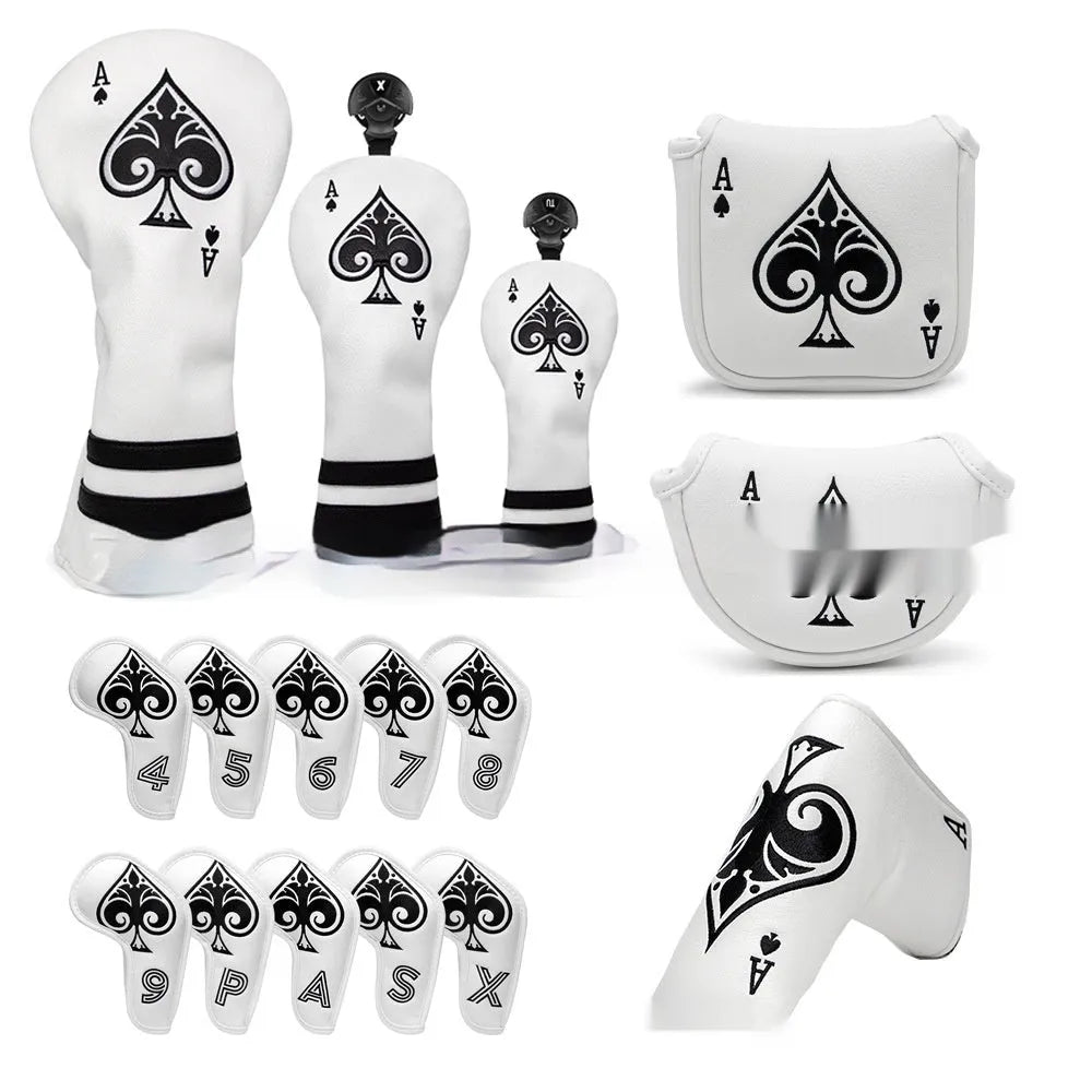 PU golf putter sleeve accessory shown in multiple colours including grey, red, and black