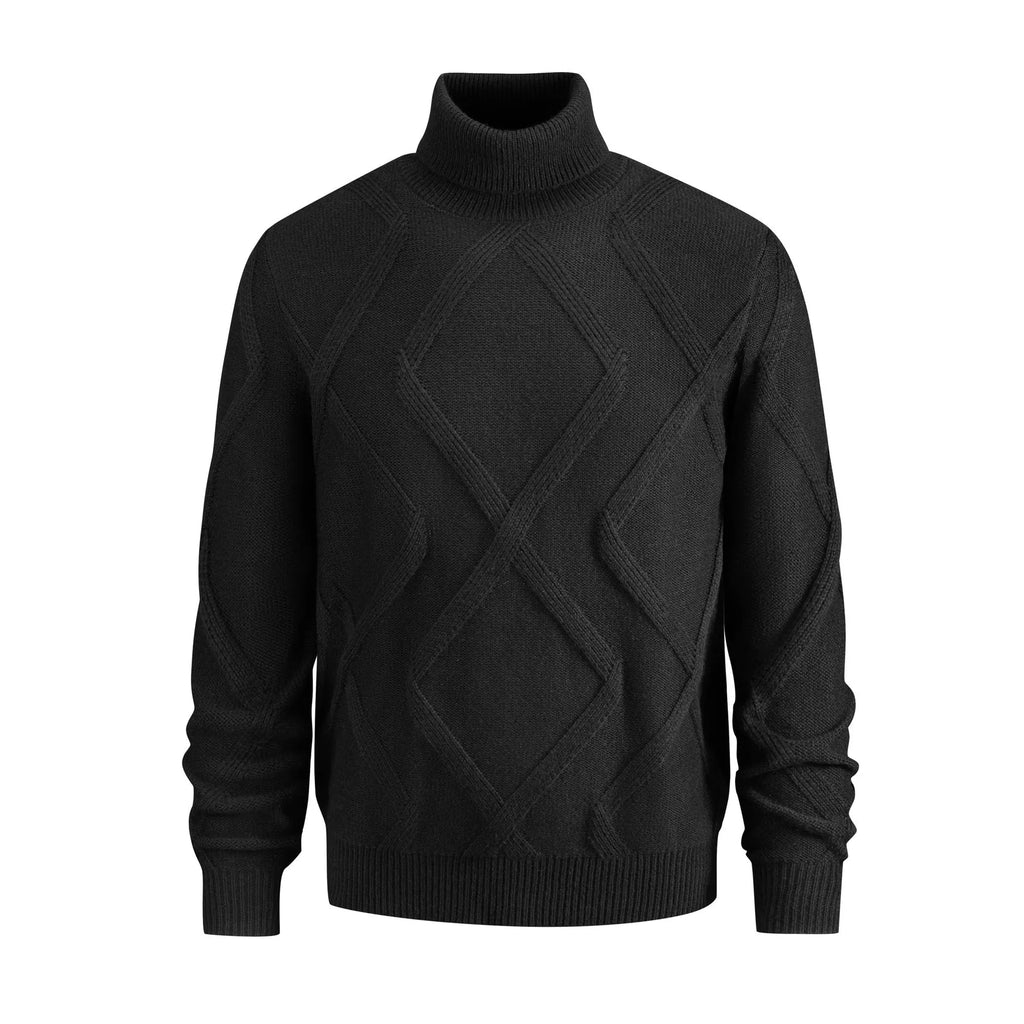 Men's slim-fit thickened turtleneck sweater in beige, 100% polyester pullover