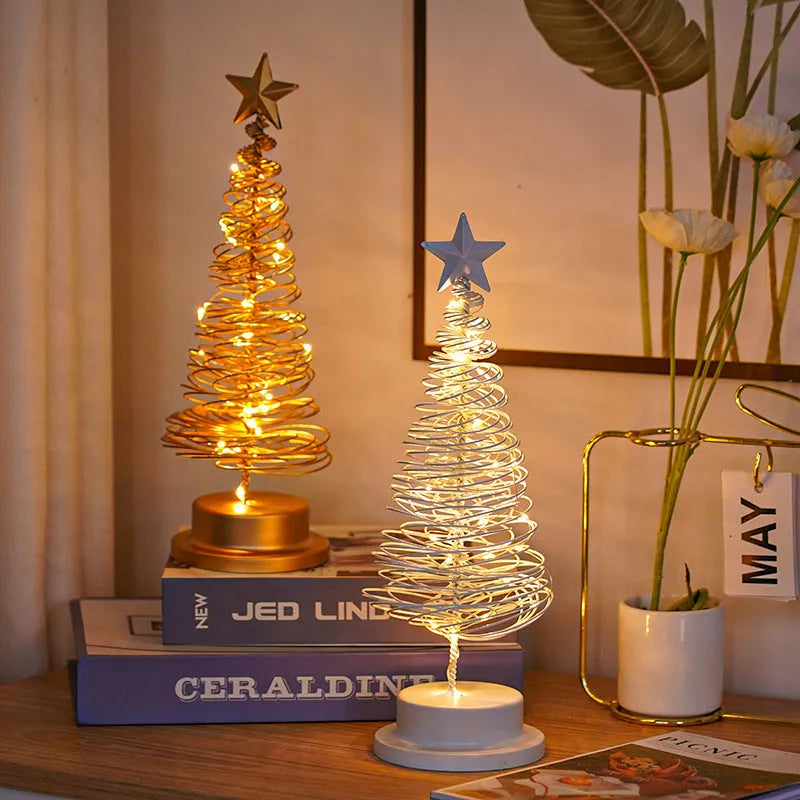 Battery operated LED Christmas tree spiral light wrought iron table ornament