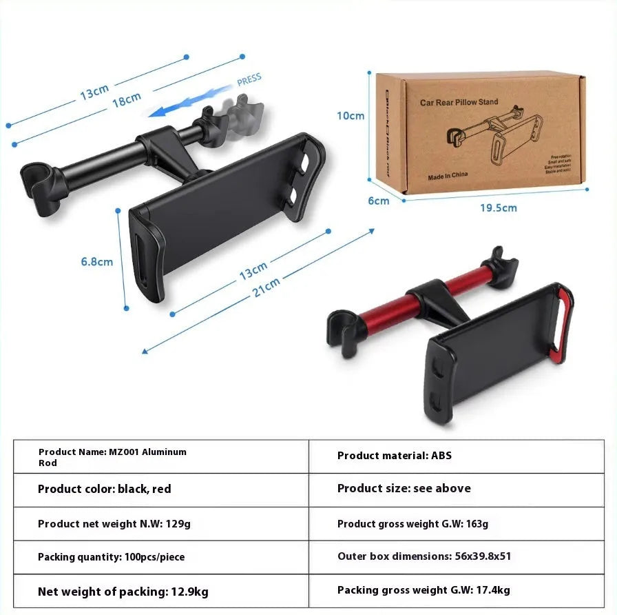 Car back seat mobile phone tablet stand in 2nd Generation Black, showing horizontal orientation with a phone inserted