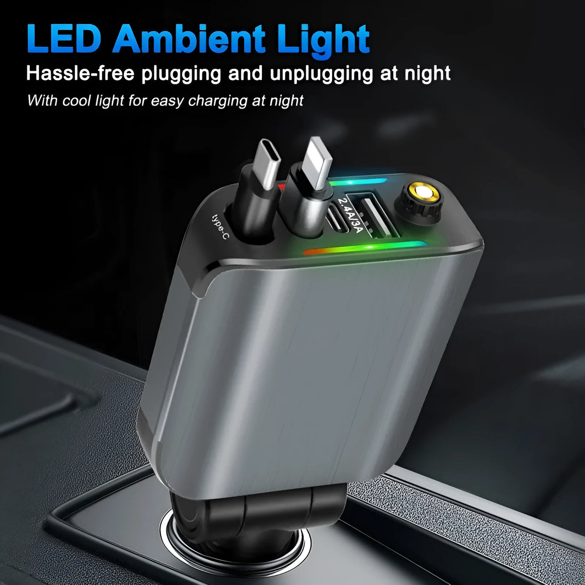 Starry Sky 120W fast charging car charger with Type-C output in black finish