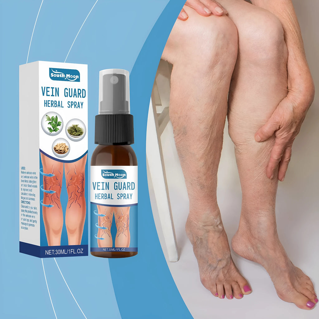 30ml bottle of herbal body care spray with botanical ingredients on a white background.