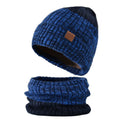 Fleece-lined thickened acrylic winter hat in dome style with matching neck warmer for men