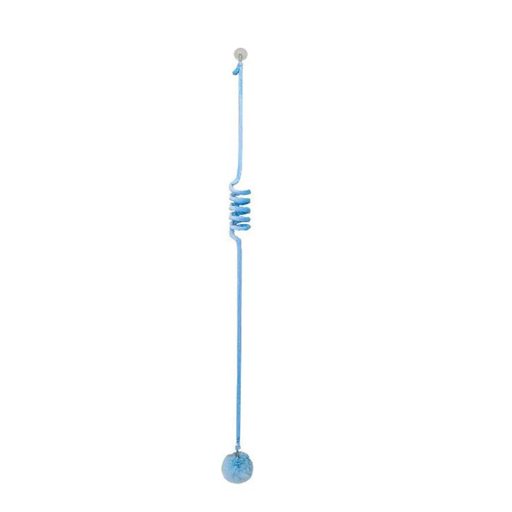 Hanging suction cup cat toy with inflatable ball and bell stick for kittens in seven colour options